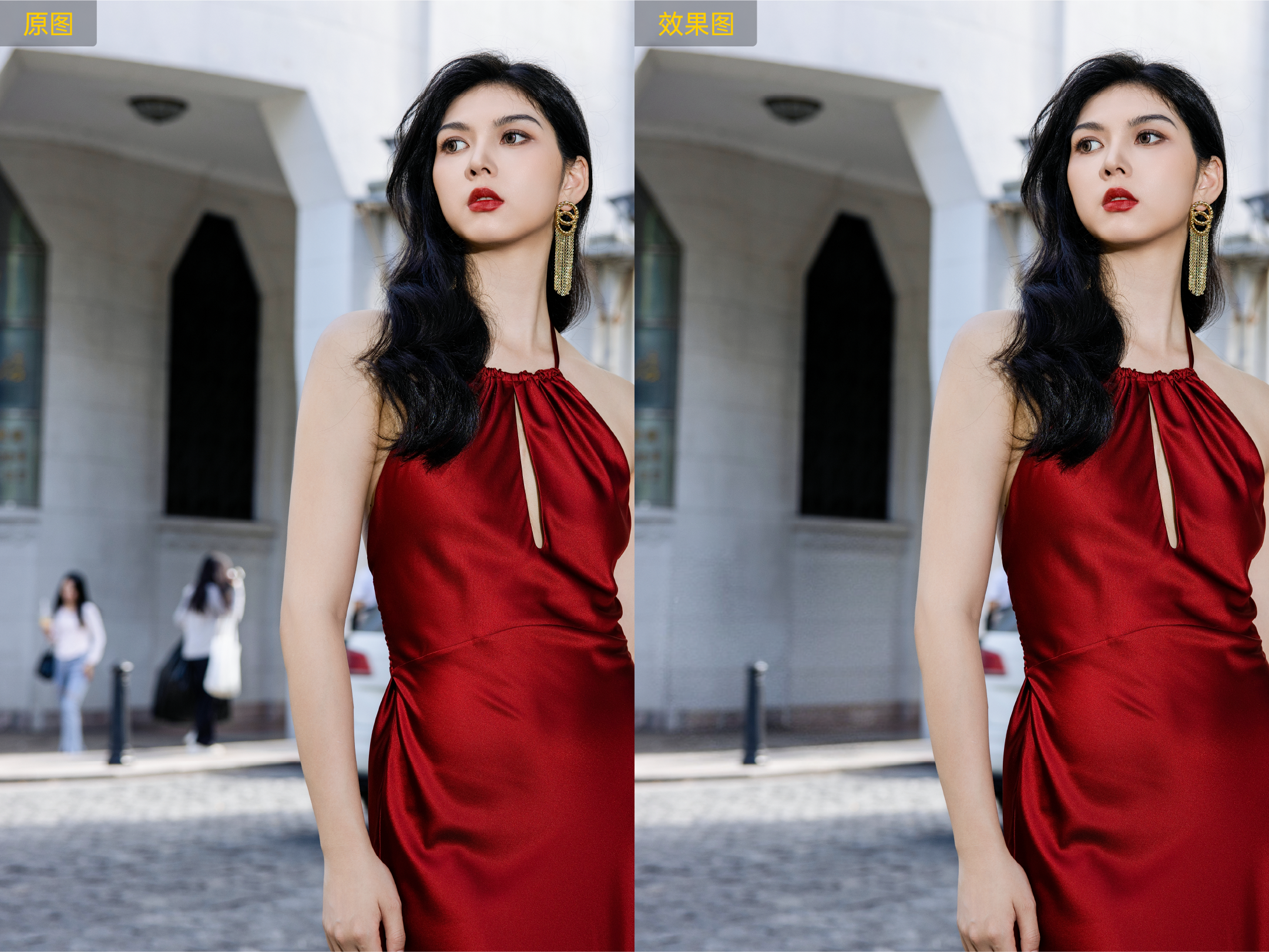 春天照片清路人示意