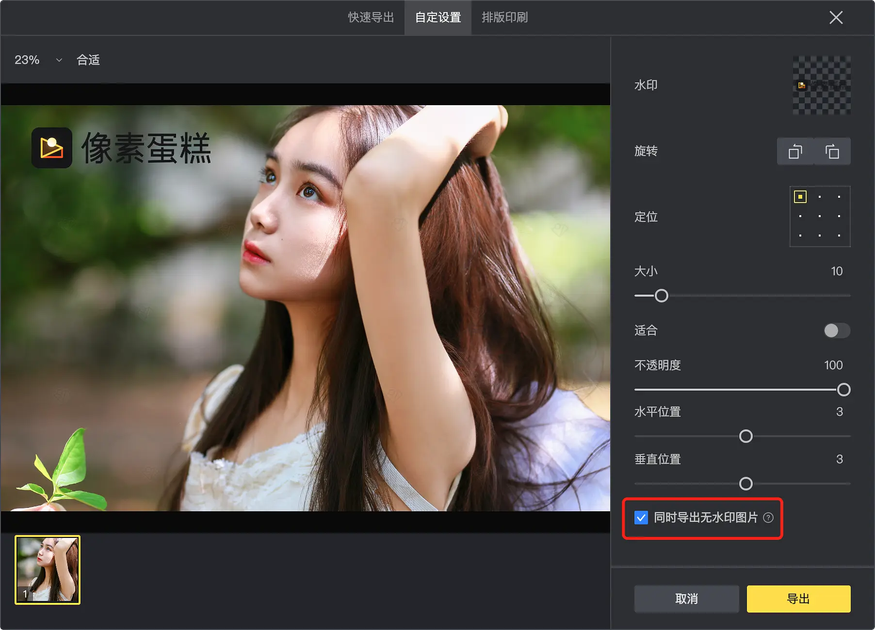 如何同时导出带水印和不带水印的图片?