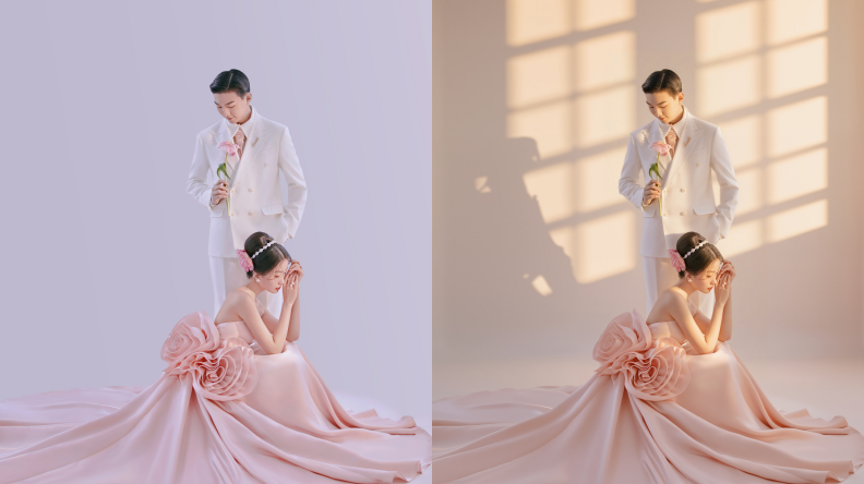 婚纱照添加窗格光影 · 效果对比