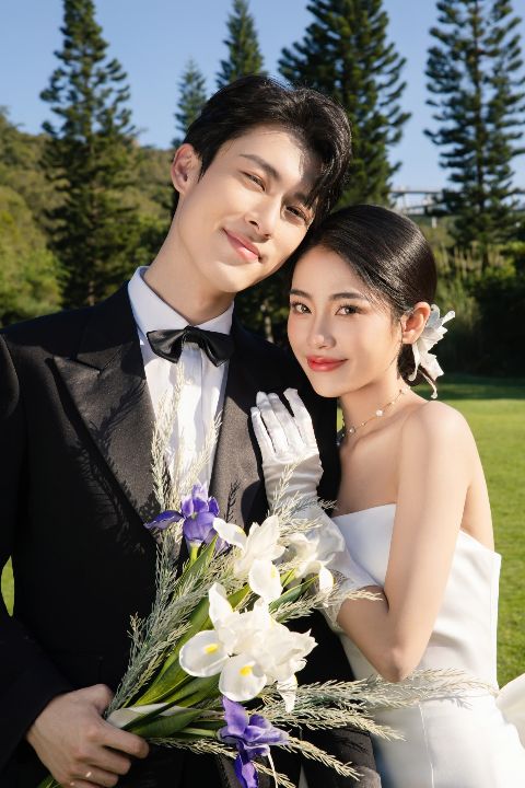 草坪婚纱照AI追色推荐：自然光白纱调色效果 草地白纱